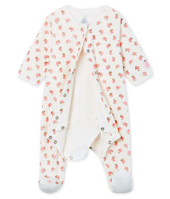 Baby Girls' Velour Bodyjama MARSHMALLOW white/MULTICO white