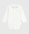 Babies' body with an embroidered collar and a message on the chest MARSHMALLOW white/CHARME pink