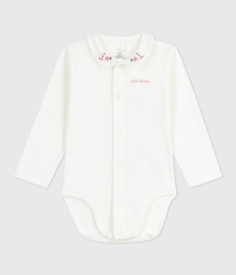 Babies' body with an embroidered collar and a message on the chest white/pink