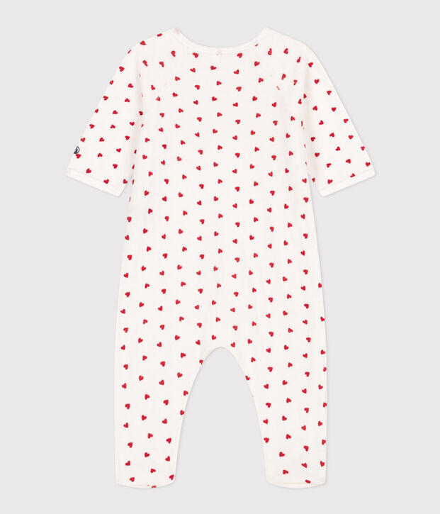 Babies' Heart Patterned Velour Pyjamas white/red