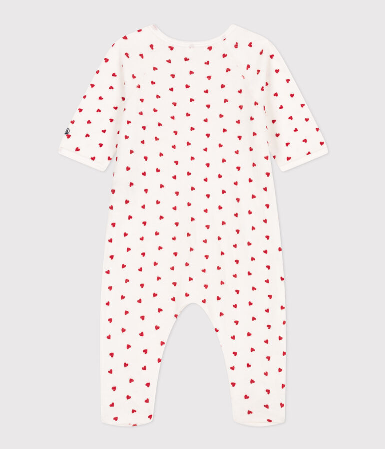 Babies' Heart Patterned Velour Pyjamas white/red