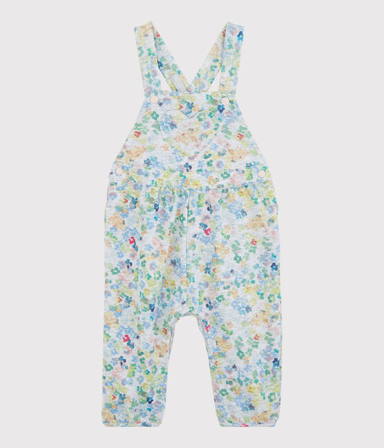 Baby Girls' Fleece Dungarees. POUSSIERE grey/MULTICO white