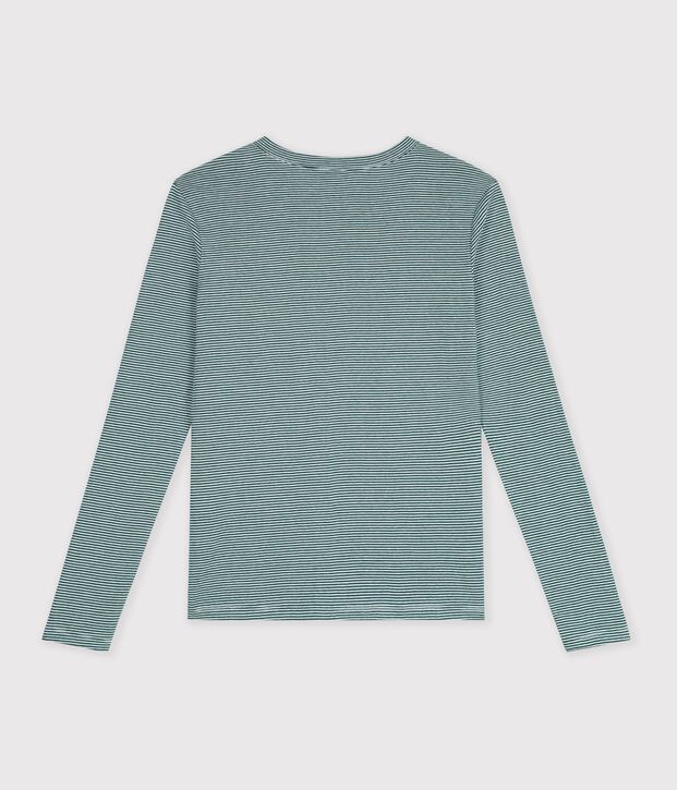Women's long-sleeved stripy cotton T-shirt green/white