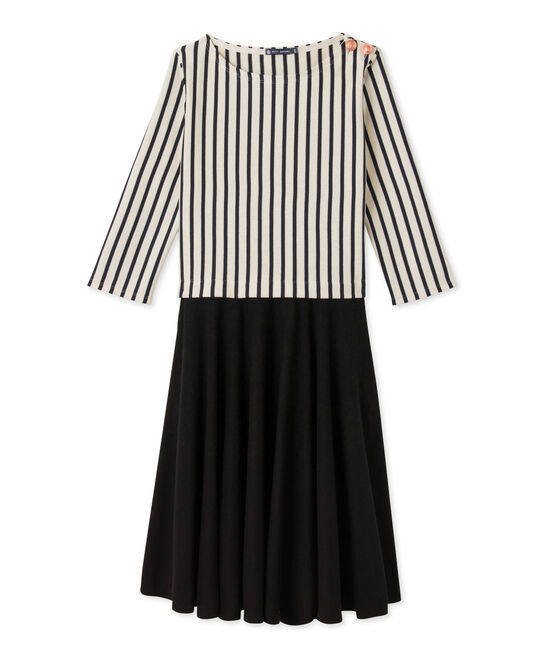 Women's trompe l'oeil dress COQUILLE beige/SMOKING blue