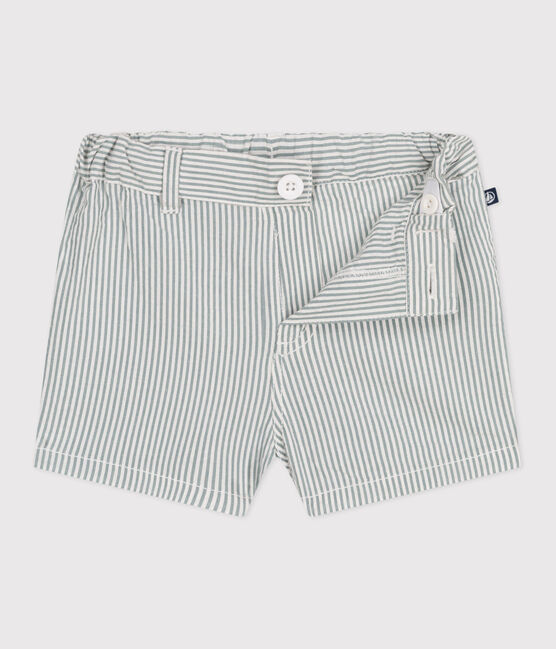 Babies' stripy seersucker shorts MARSHMALLOW white/BRUT blue