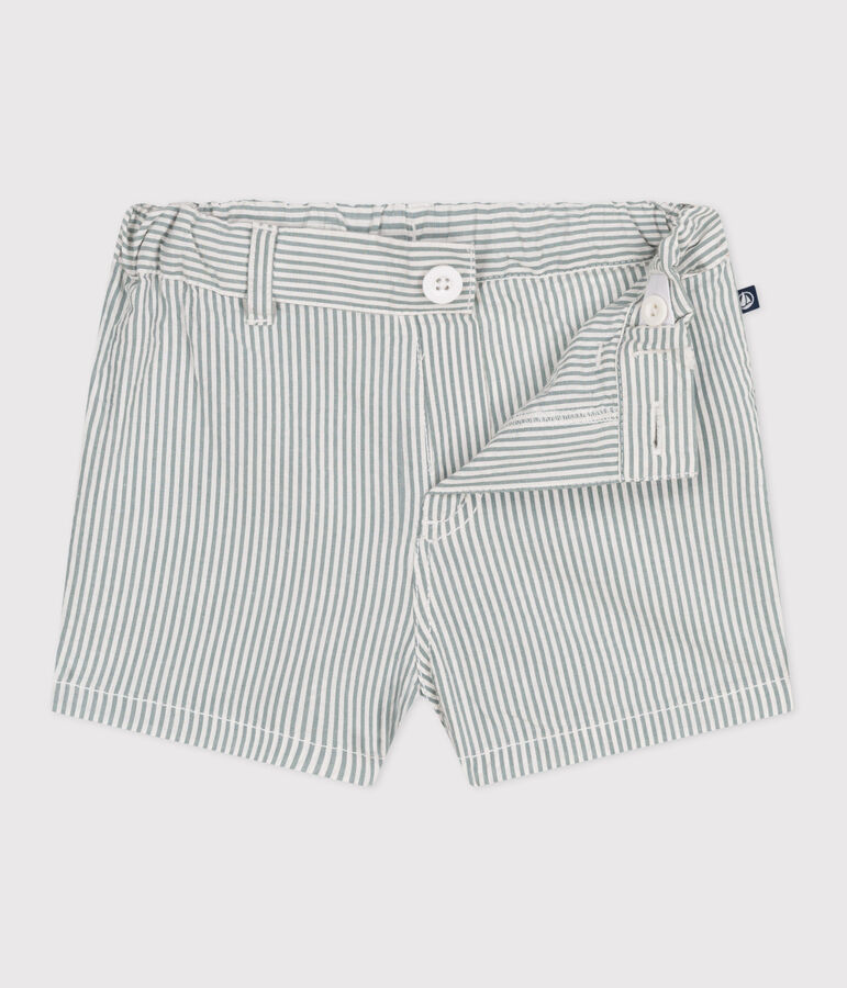 Babies' stripy seersucker shorts white/green