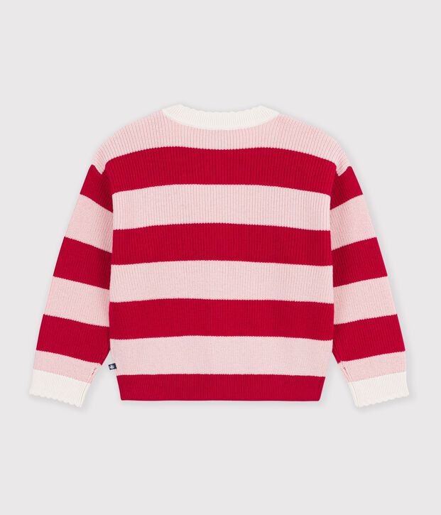 Children's stripy wool and cotton cardigan pink/pink