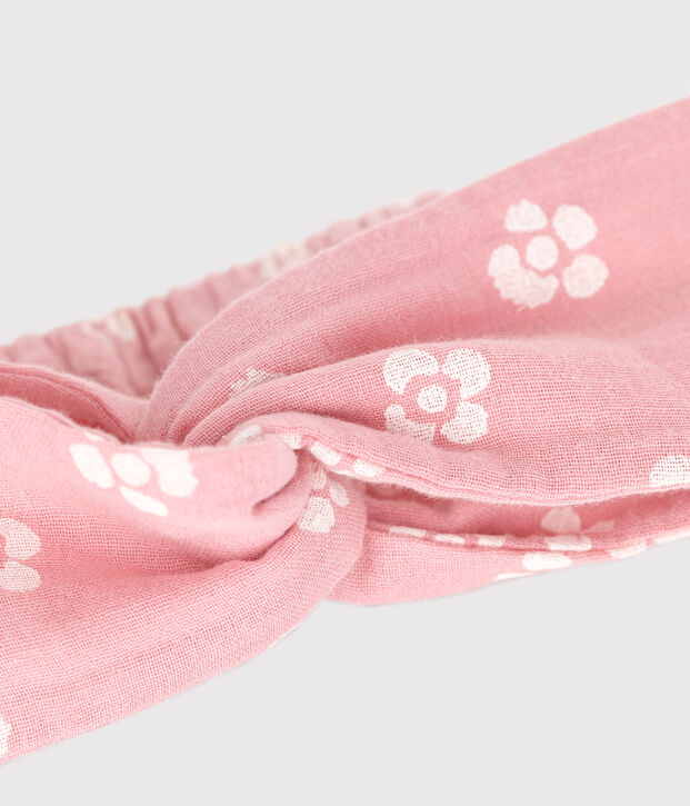 Children's headband in cotton gauze with flower print pink/white