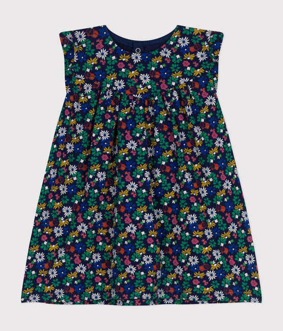 Babies' Sleeveless Jersey Dress MEDIEVAL blue/MULTICO white