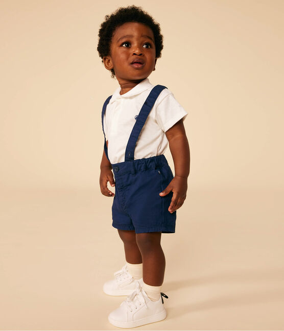 Babies' Short-Sleeved Cotton Polo Shirt MARSHMALLOW white