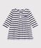 Babies' cotton dress with long sleeves and Breton stripes white/blue