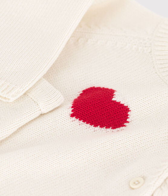 Babies' Wool/Cotton Heart Patterned Knit 2-Piece Outfit MARSHMALLOW red/CORRIDA white