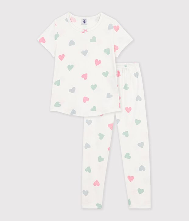 Children's printed cotton pyjamas with short sleeves and long legs white/multicolor