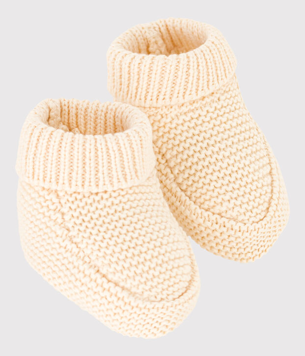 Knit cotton bootees Ecru
