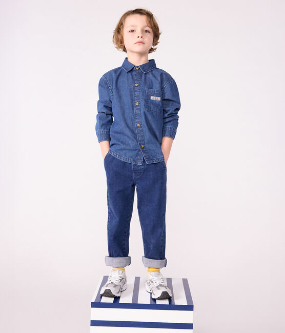 Children's plain denim shirt DENIM MOYEN blue