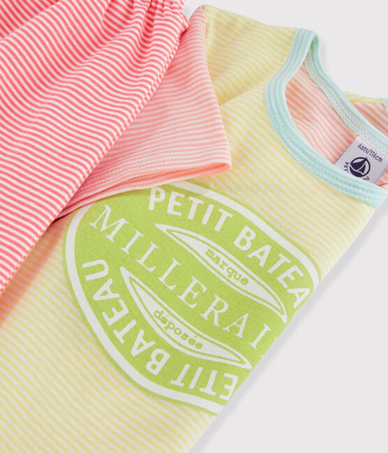 Girls' Ribbed Short Multicolour Striped Pyjamas SUNNY yellow/MULTICO white