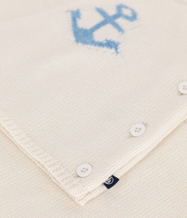 Babies' two-piece wool and cotton jacquard knit set white