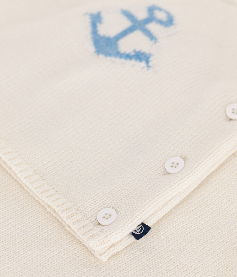 Babies' two-piece wool and cotton jacquard knit set white