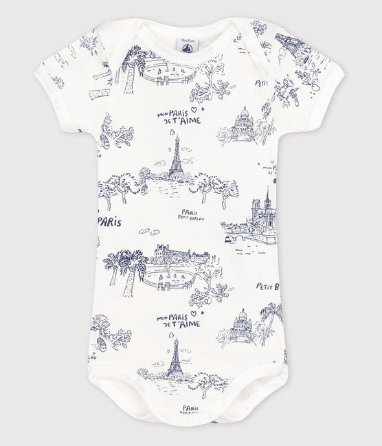 Baby Girls' Short-Sleeved Bodysuit MARSHMALLOW white/MEDIEVAL blue