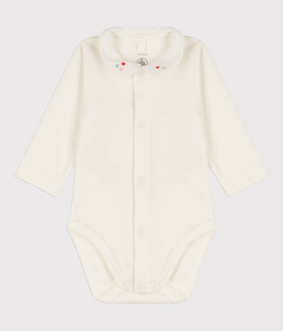 Babies' White Organic Cotton Bodysuit with Collar MARSHMALLOW white