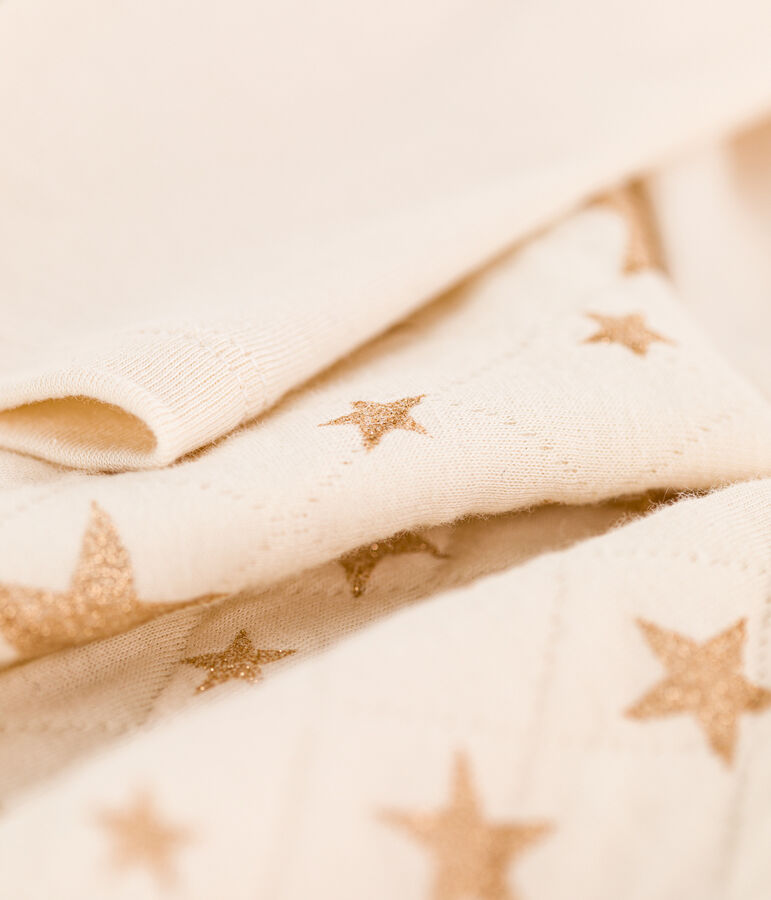 Girls' Long-Sleeved Dual-Material Dress Ecru