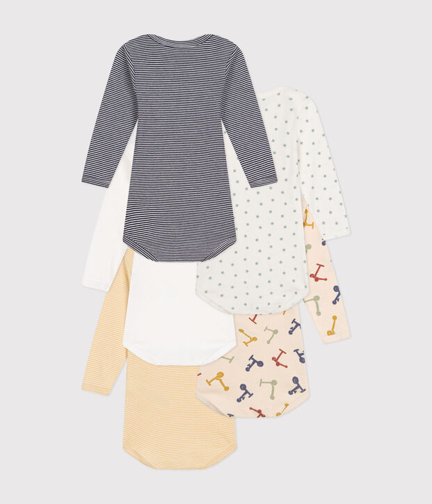Babies' Scooter Design Long-Sleeved Cotton Bodysuits - 5-Pack multicolor