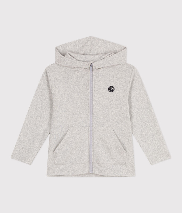 Children's plain cotton zip-up hoodie grey