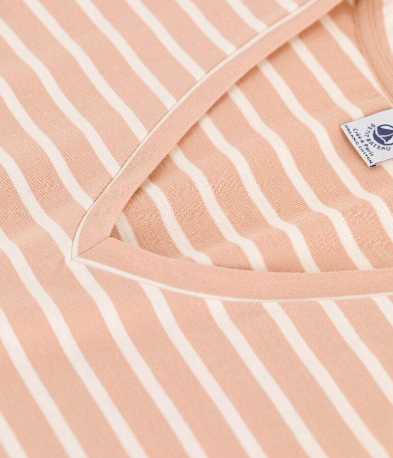 Women's Straight V-Neck Cotton T-Shirt beige/ecru