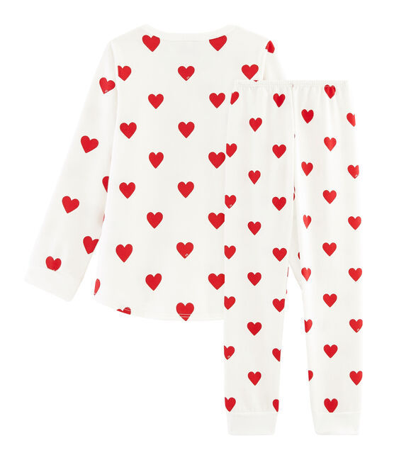 Girls-Boys' Fleece Pyjamas MARSHMALLOW white/TERKUIT red