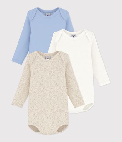 Pack of plain cotton long-sleeved baby bodies