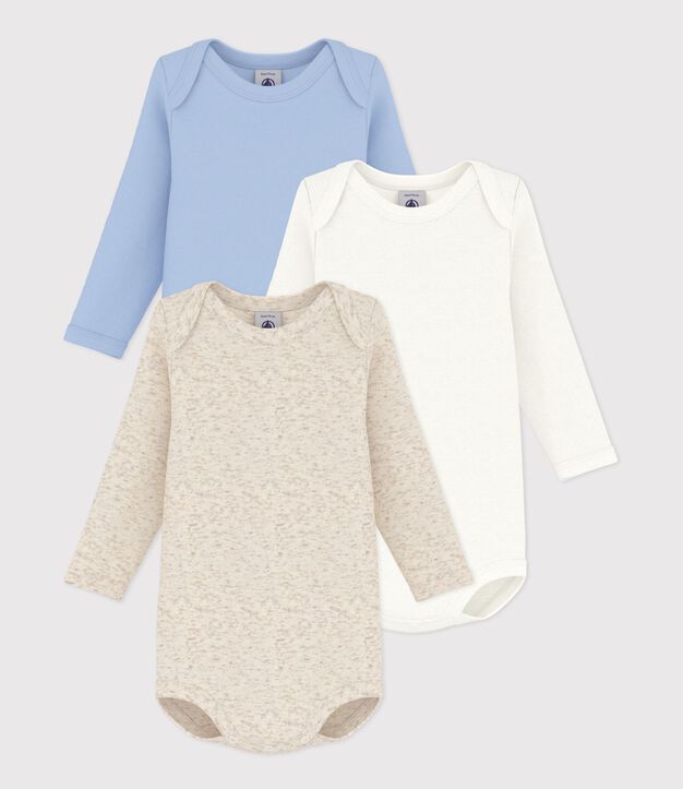 Pack of plain cotton long-sleeved baby bodies multicolor