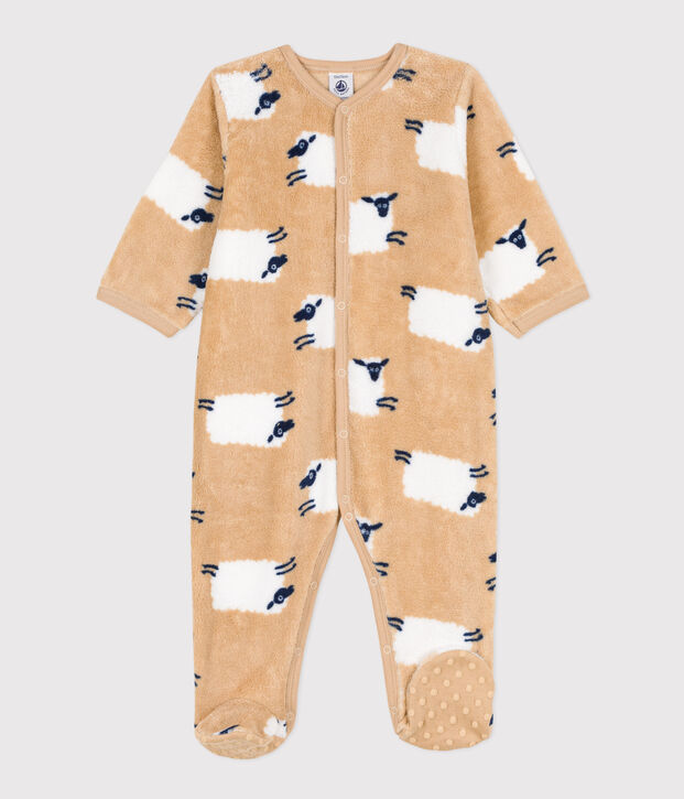 Fleece onesie for baby beige/multicolor