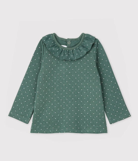 Baby Girls' Cotton Blouse with Ruff VALLEE green/MARSHMALLOW white