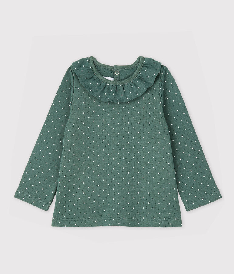 Baby Girls' Cotton Blouse with Ruff green/white