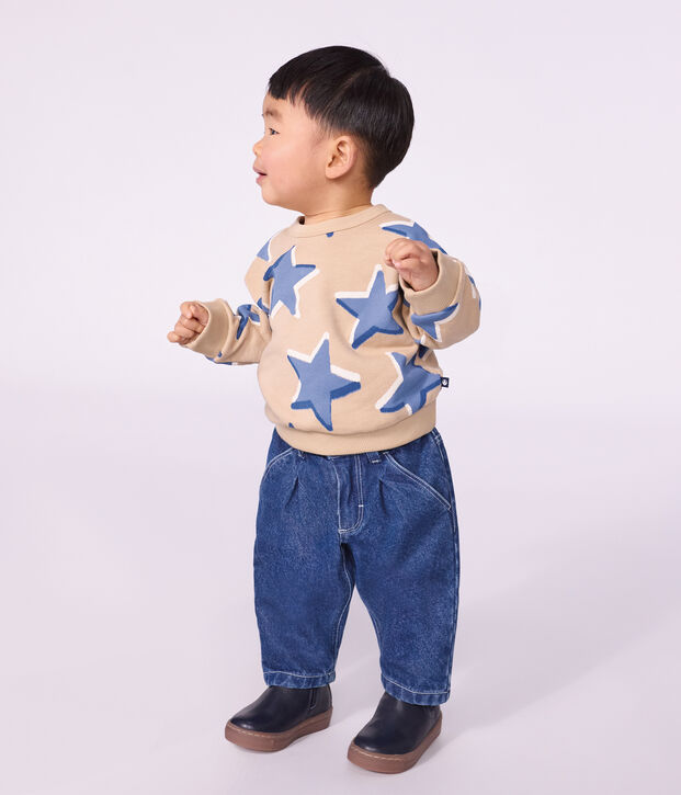 Babies' heart-print cotton sweatshirt beige/multicolor