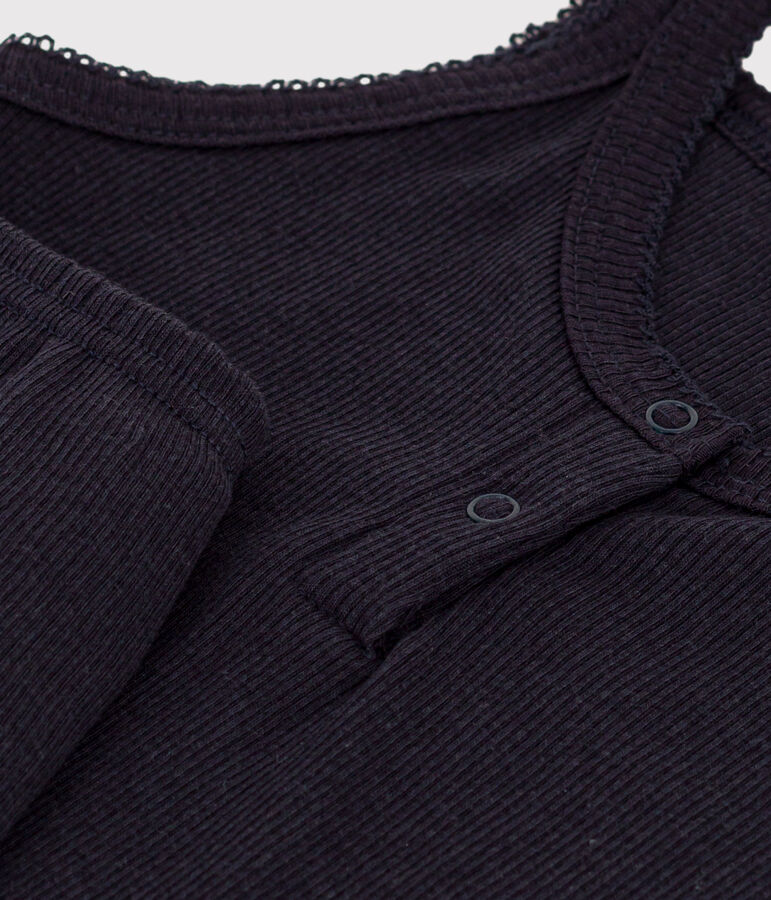 Girls' Plain Cotton and Tencel Short Pyjamas with Straps blue