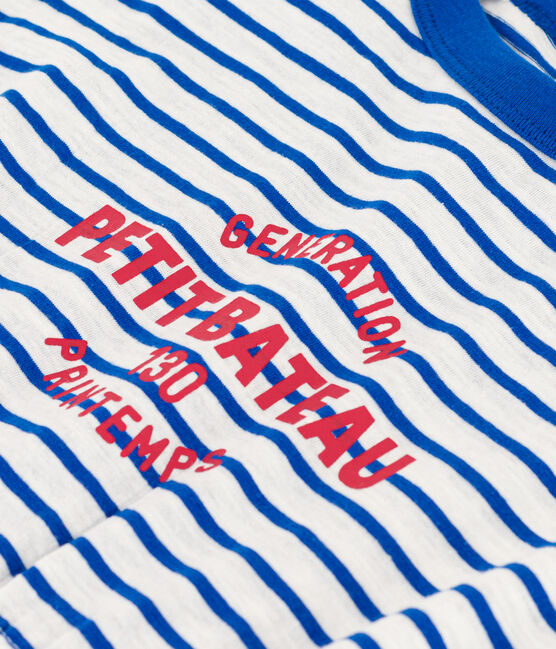 Girls' Striped Slub Jersey Dress MARSHMALLOW white/PERSE blue