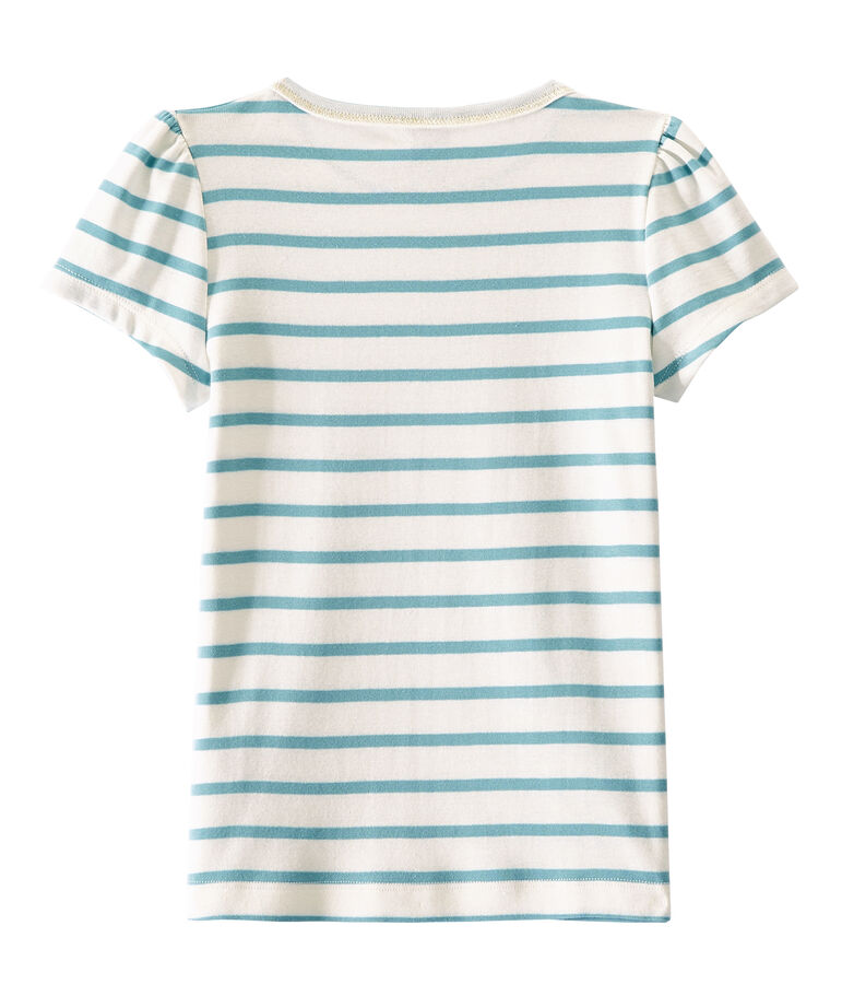 Girl's sailor-striped T-shirt MARSHMALLOW white/MIMI blue