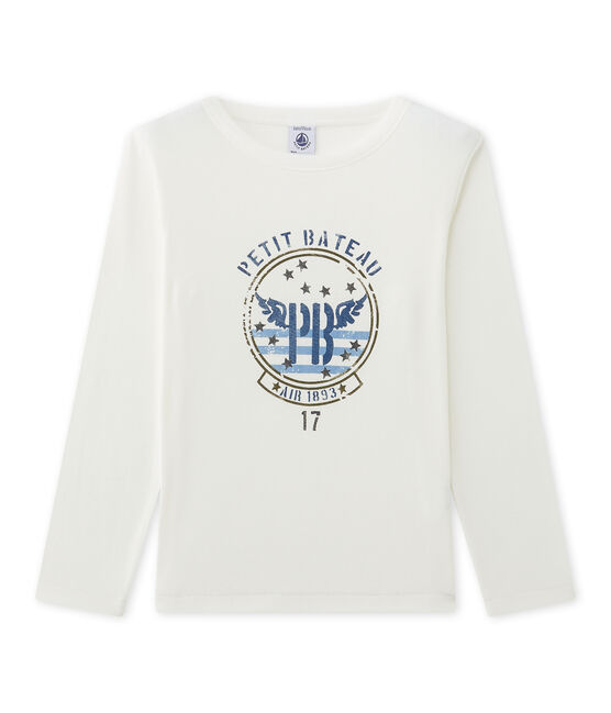 Boy's long-sleeved screen print tee COQUILLE beige