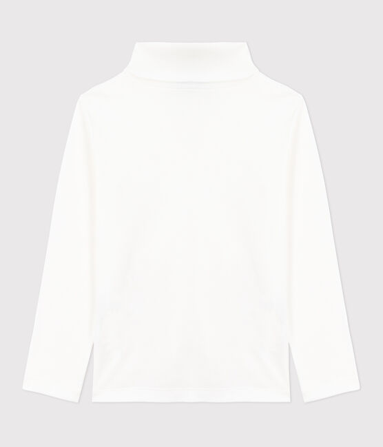 Children's plain cotton rollneck top MARSHMALLOW white