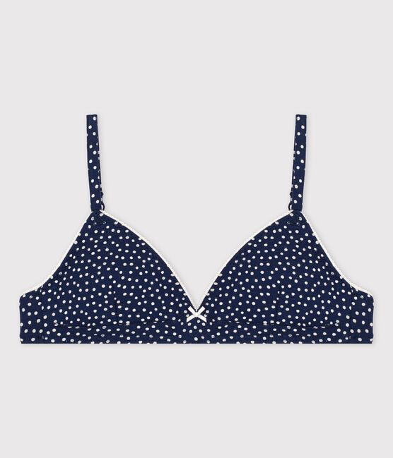 Girls' Spotted Cotton and Elastane Padded Bra MEDIEVAL blue/MARSHMALLOW white