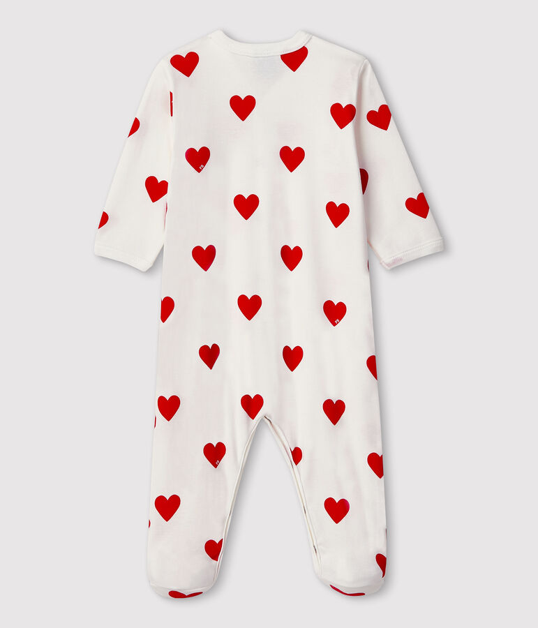 Baby Red Heart Ribbed Sleepsuit white/red