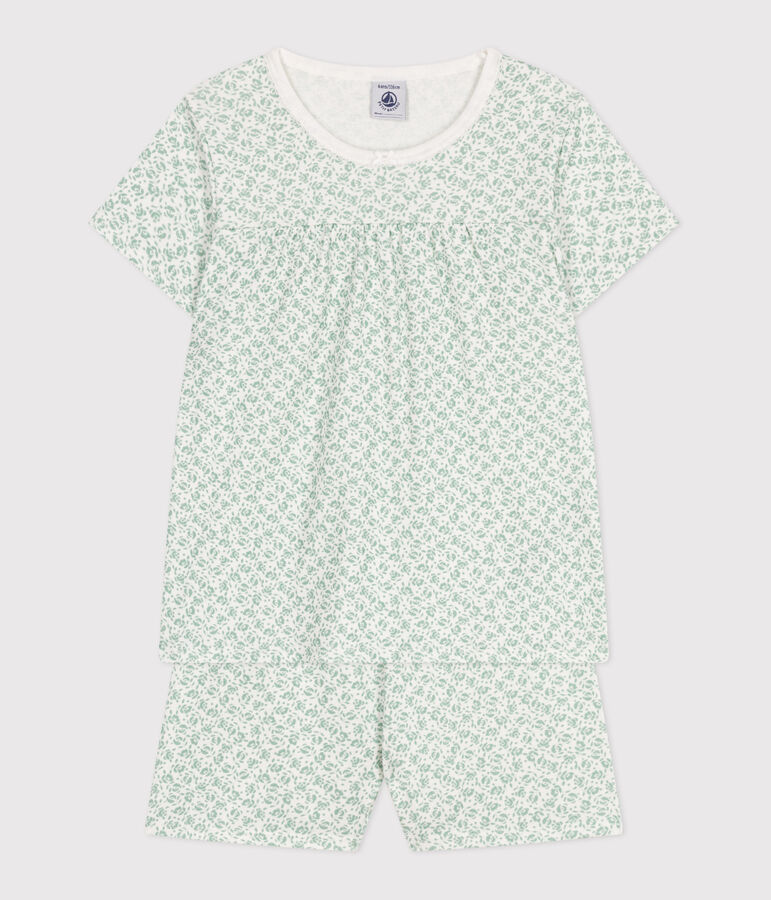 Children's floral print short cotton pyjamas white/green