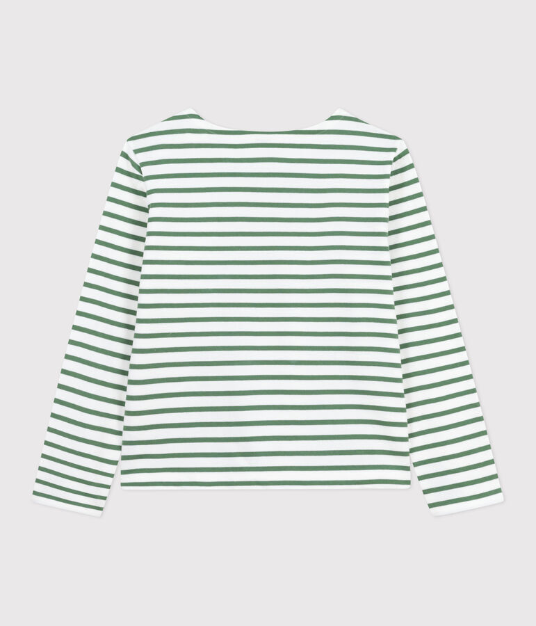 Women's long-sleeved cotton Breton top white/green