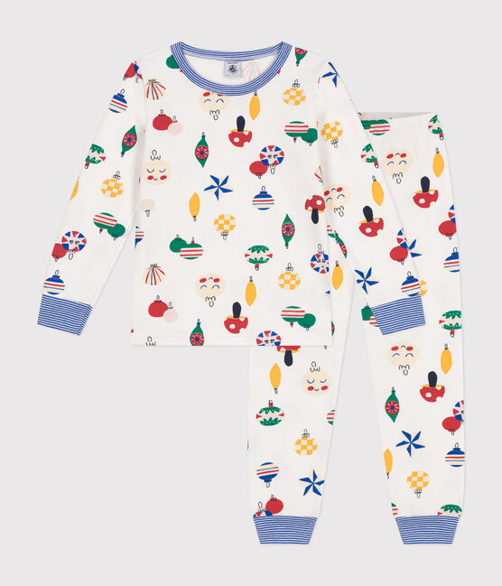 Babies' Christmas bauble print brushed fleece pyjamas MARSHMALLOW white/MULTICO white