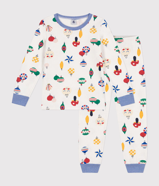 Babies' Christmas bauble print brushed fleece pyjamas white/multicolor