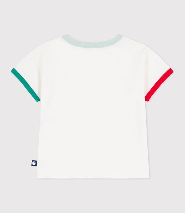 Babies' short-sleeved patterned cotton T-shirt white