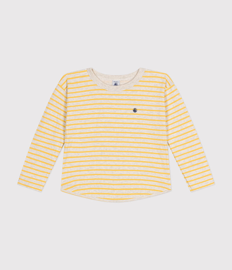 Boys' long-sleeved tube knit T-shirt beige/yellow