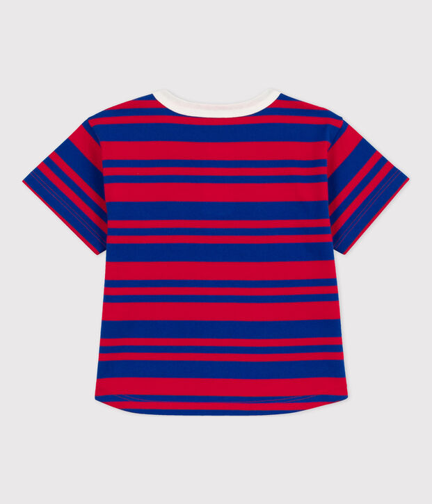 Girls' Striped Cotton T-Shirt blue/red