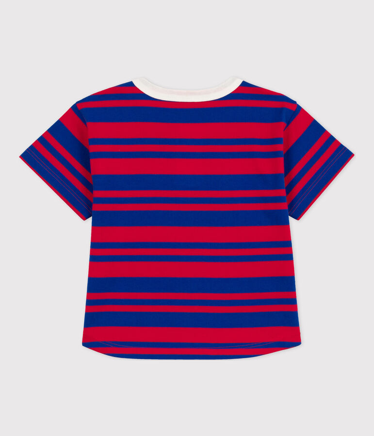 Girls' Striped Cotton T-Shirt blue/red